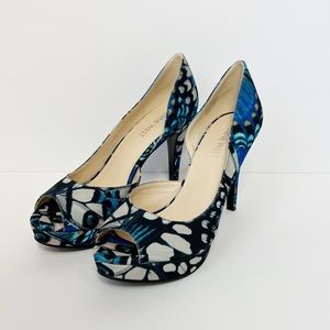 Nine West Constance Colorful Butterfly Peep Toe High Heels Size 6 1/2 M